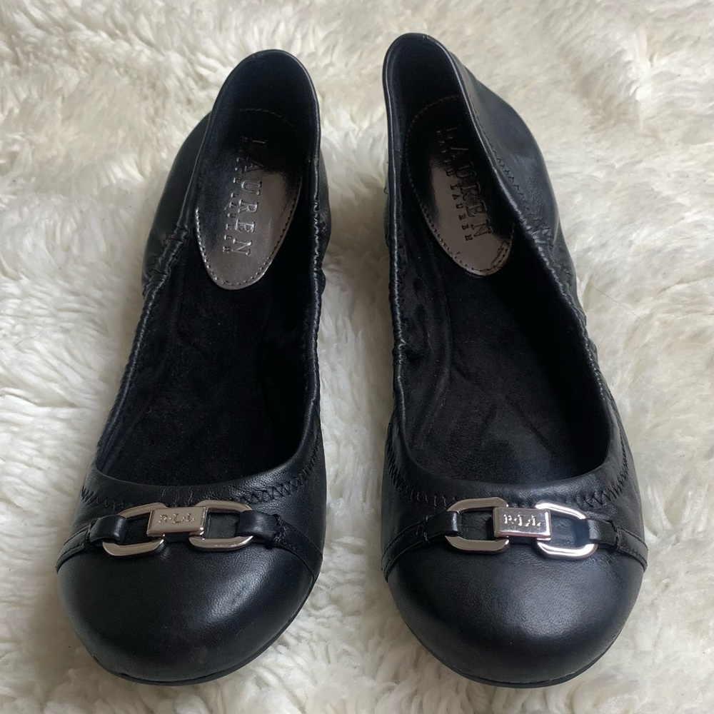 Lauren Ralph Lauren Betsy Sz 8 Leather Black Flat Ballet Slipper